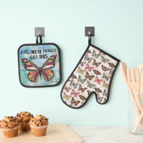 Girl Youve Totally Got This Butterfly Oven Mitt  Pot Holder Set