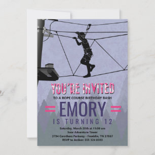 Girl Zipline Ropes Course Birthday Invitation