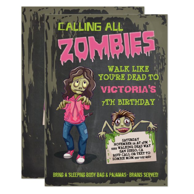 Girl Zombie Birthday Party Invitations