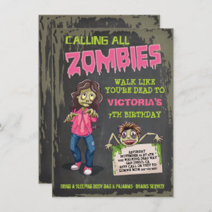 Girl Zombie Birthday Party Invitations