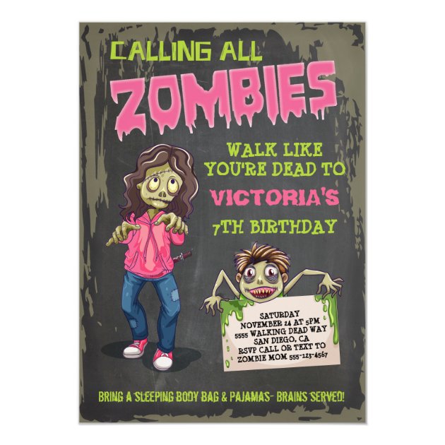 Girl Zombie Birthday Party Invitations