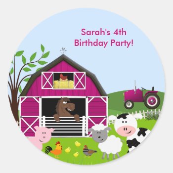 Girlbarnyard Farm Animals Birthday Sticker by SpecialOccasionCards at Zazzle