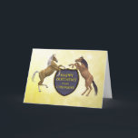 Girlfriend, a birthday card with rearing horses<br><div class="desc">Rearing horses with a heraldic shield.. See the whole range cards in my store. http://www.zazzle.com/eggznbeenz</div>