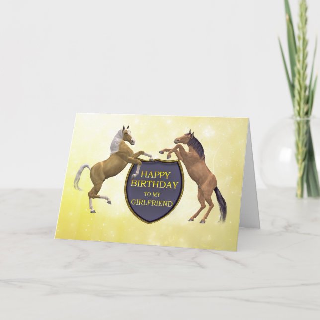 Girlfriend, a birthday card with rearing horses (Front)