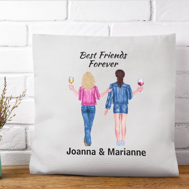 Girlfriend Best Friends Blonde Brunette Wine Lover Throw Pillow (Creator Uploaded)