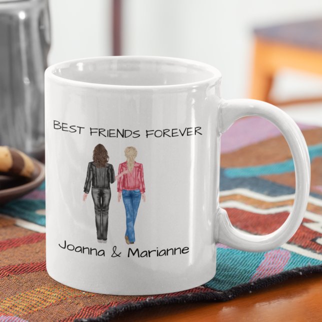 Girlfriend Best Friends Brunette Blonde Watercolor Coffee Mug (Creator Uploaded)