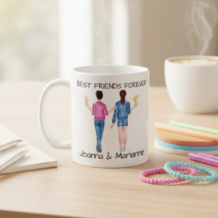 Girlfriend Best Friends Brunette Custom Watercolor Coffee Mug