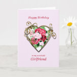 Girlfriend Birthday Antique Painted Roses Card<br><div class="desc">A romantic birthday card. A painting of roses is framed by an embellished golden heart. Give your girlfriend a birthday greeting with a beautiful painting of a bouquet of roses.</div>