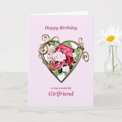 Girlfriend Birthday Antique Painted Roses Card