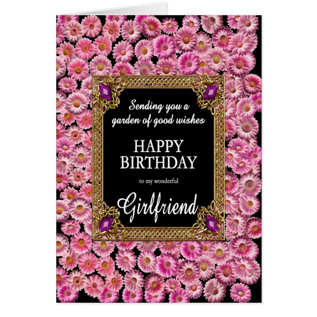 Girlfriend Birthday Pink Daisies Cards (Front)