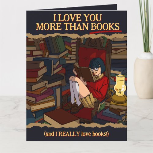 Girlfriend Bookworm Cartoon Library Valentines Card