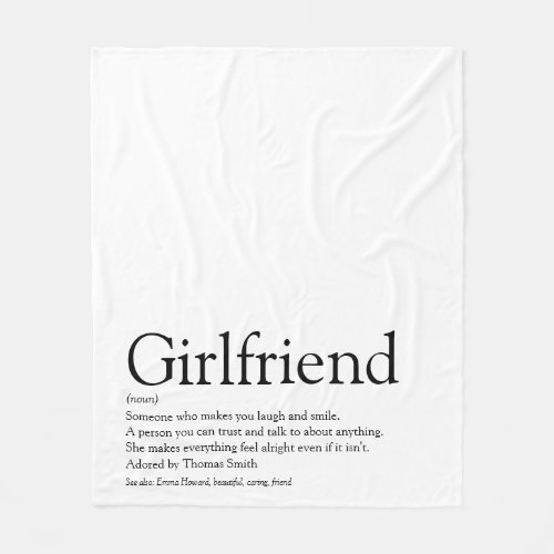 Girlfriend Definition Cool Fun Black and White Fleece Blanket