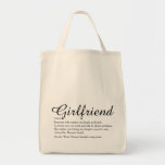 Girlfriend Definition Elegant Script Chic Tote Bag<br><div class="desc">Personalize for your girlfriend to create a unique valentine,  Christmas or birthday gift. A perfect way to show her how amazing she is every day. Designed by Thisisnotme©</div>