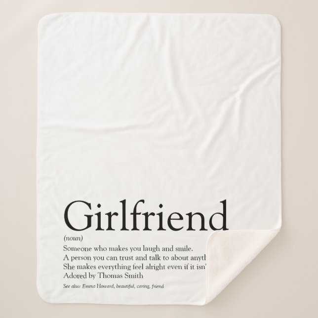 Girlfriend Definition Saying Black and White Sherpa Blanket (Front)