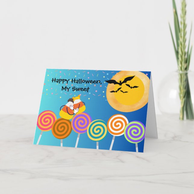 Girlfriend Halloween with Candy Corn Couple Card (Front)