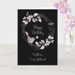 Girlfriend Happy Birthday Bird and Butterflies Card<br><div class="desc">Love to my Girlfriend happy birthday card,  complete with watercolor bird,  flowers and butterflies that stand out beautifully on a black background.</div>