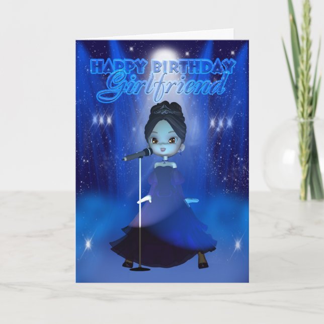 Girlfriend Happy Birthday Singing Deva Cute Card (Front)