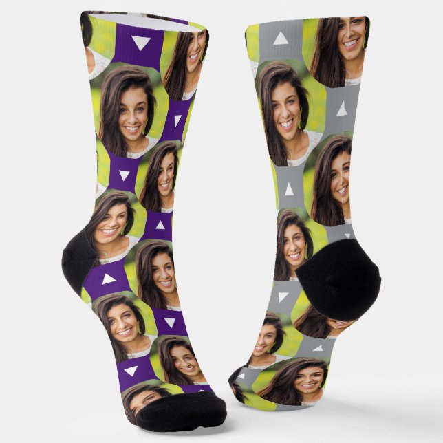 Girlfriend Photo for Boyfriend Fun Purple Gray Pho Socks (Angled)