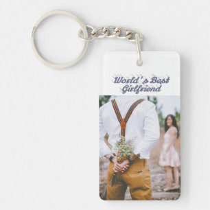 Girlfriend photo gray script keychain