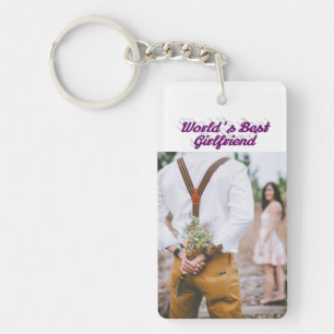 Girlfriend photo purple script keychain