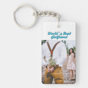 Girlfriend photo sky blue script keychain