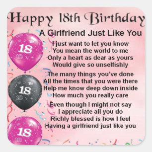 Girlfriend Poem - 18th Birthday Square Sticker