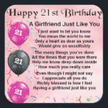 Girlfriend poem - 21st Birthday Design Square Sticker<br><div class="desc">A great gift for a girlfriend on her 21st birthday</div>