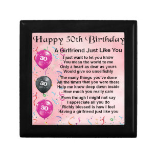 Girlfriend poem - 30th birthday design jewelry box
