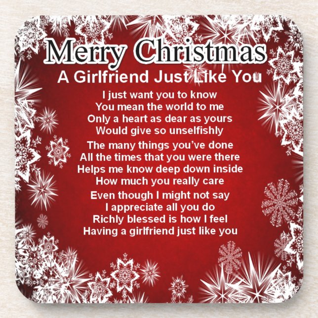 Girlfriend Poem  - Christmas Design Beverage Coaster (Front)