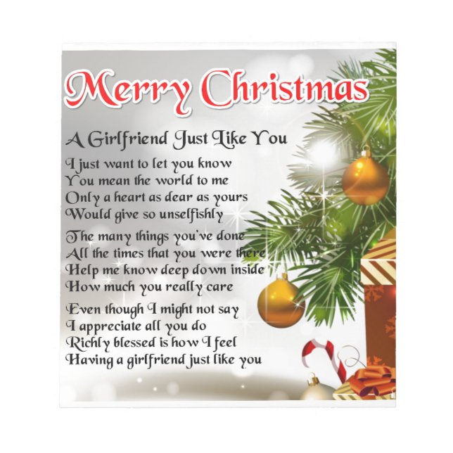 Girlfriend Poem - Christmas Design Notepad (Front)