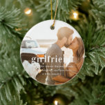 Girlfriend | Sentimental Photo Keepsake Christmas  Ceramic Ornament<br><div class="desc">Capture and celebrate the warmth of your relationship this holiday season with our Girlfriend Sentimental Photo Keepsake Ceramic Ornament. This personalized ornament allows you to showcase a cherished photo of you and your girlfriend, making it the perfect gift to remind her of your special memories together. Crafted from high-quality ceramic,...</div>