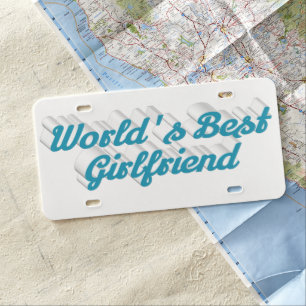 Girlfriend sky blue script license plate