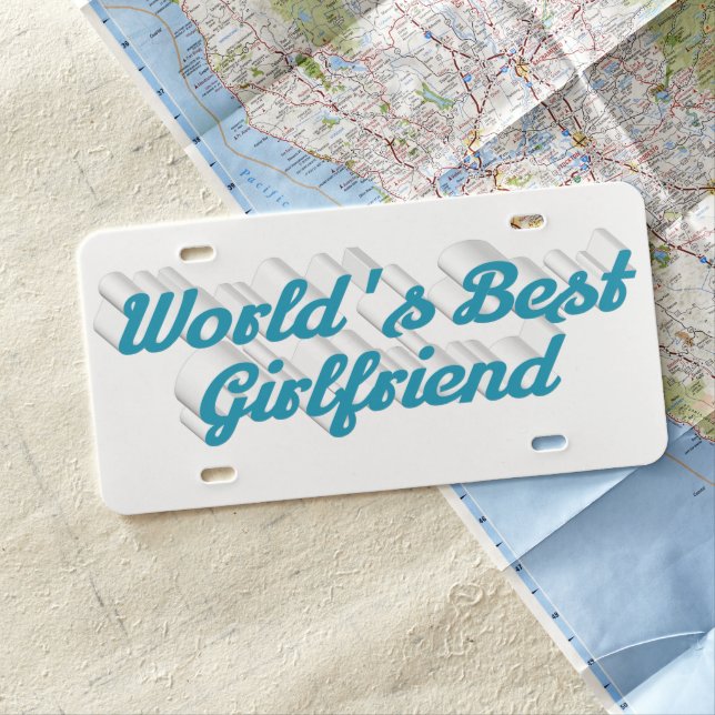 Girlfriend sky blue script license plate (In Situ)