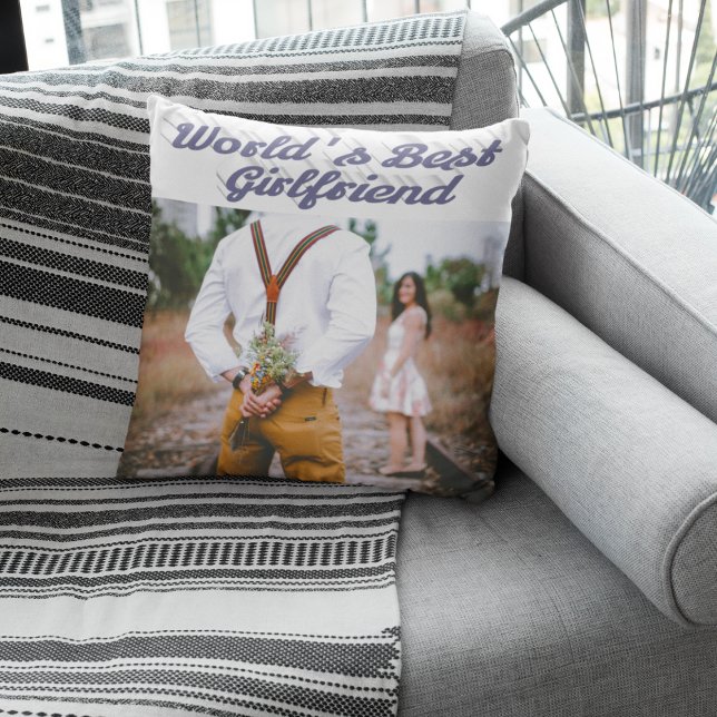 Girlfriend with gray script photo throw pillow (Creator Uploaded)