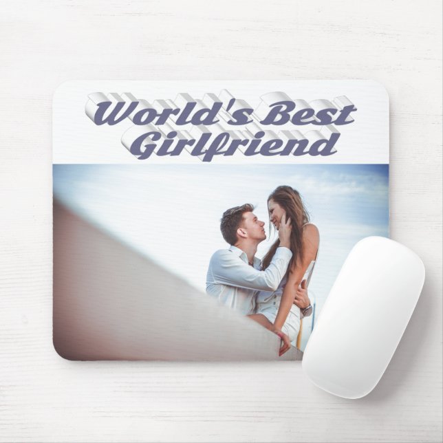 Girlfriend with gray typography photo mouse pad (With Mouse)