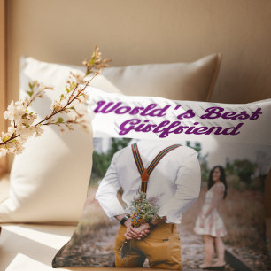 Girlfriend with purple script photo throw pillow