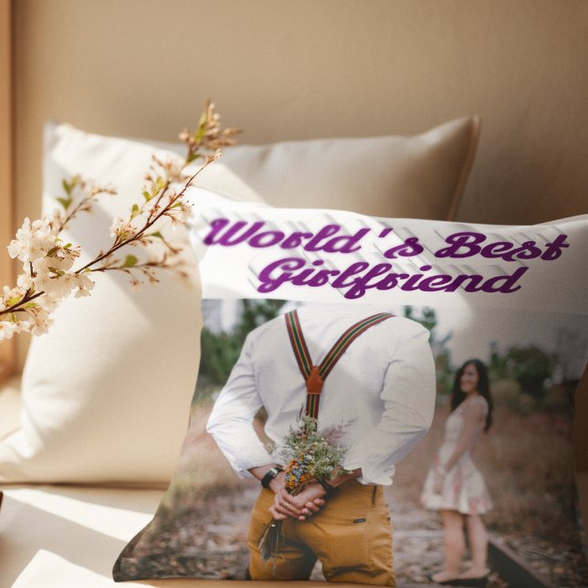 Girlfriend with purple script photo throw pillow (Creator Uploaded)