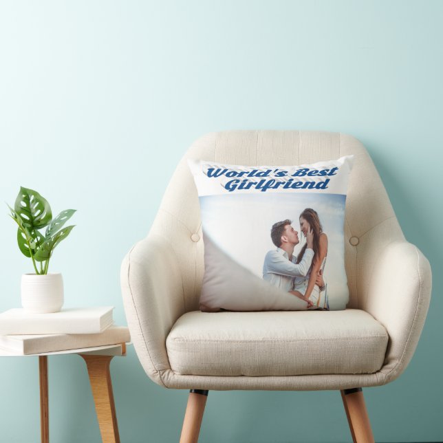 Girlfriend with sea blue typography photo throw pillow (Chair)