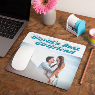 Girlfriend with sky blue typography photo mouse pad