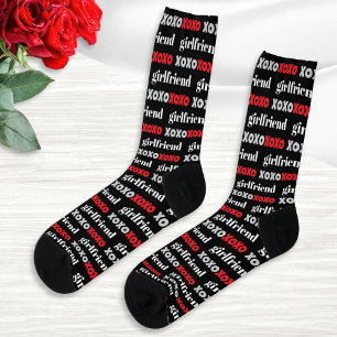 Girlfriend XOXO Valentine's Day Black Red and Gray Socks