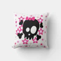 Goth Pink Skull Damask Halloween Glam Goth Black Throw Pillow