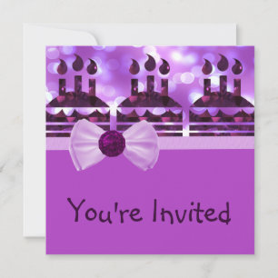 Girlie Bokeh Birthday Cake Gemstone Invitation