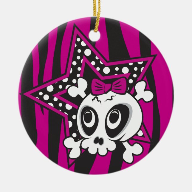 Girlie Emo Skull Ceramic Ornament (Front)