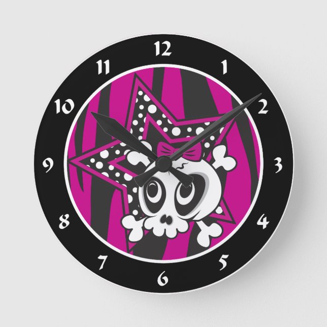 Girlie Emo Skull Round Clock (Front)