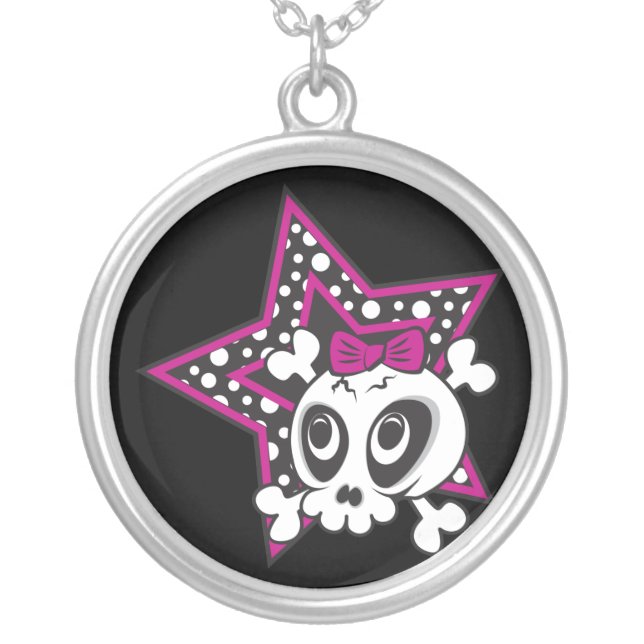 Girlie Emo Skull Silver Plated Necklace (Front)