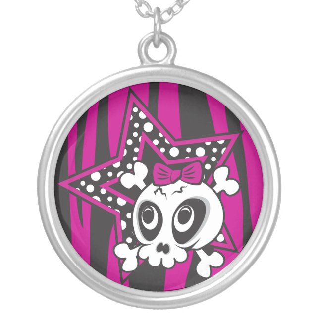 Girlie Emo Skull Silver Plated Necklace (Front)
