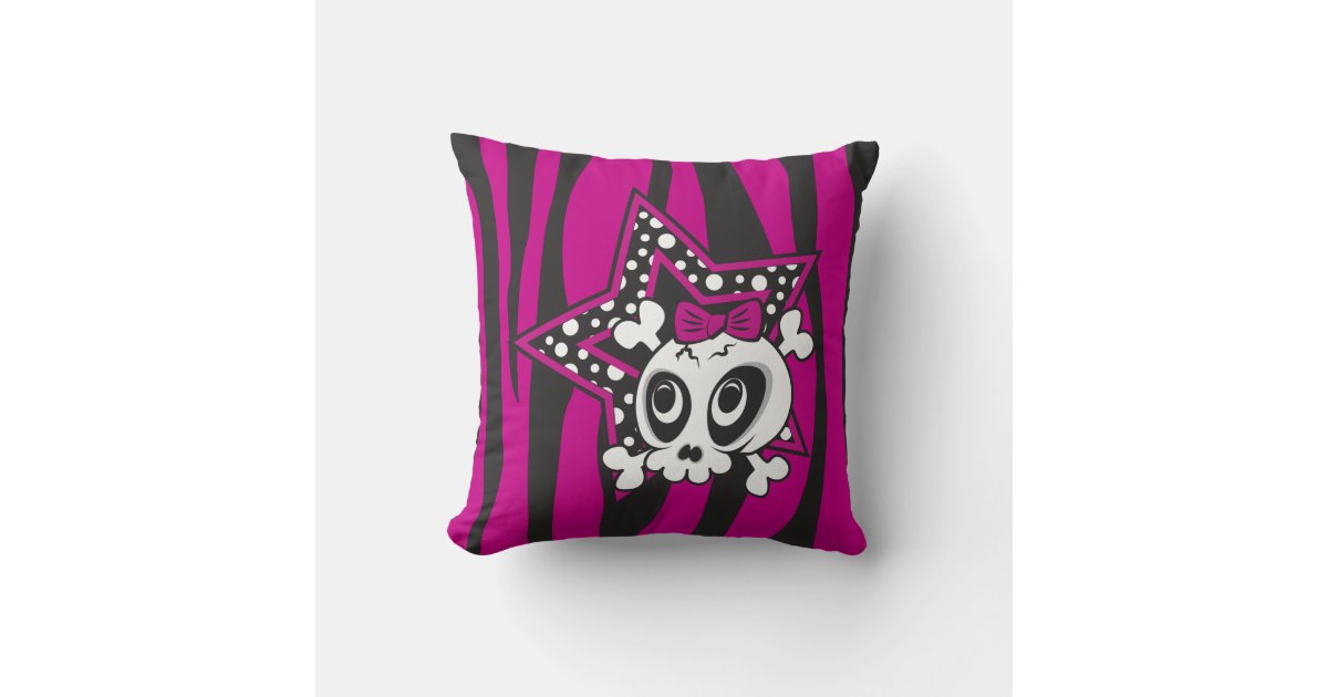 Girlie Emo Skull Throw Pillow Zazzle