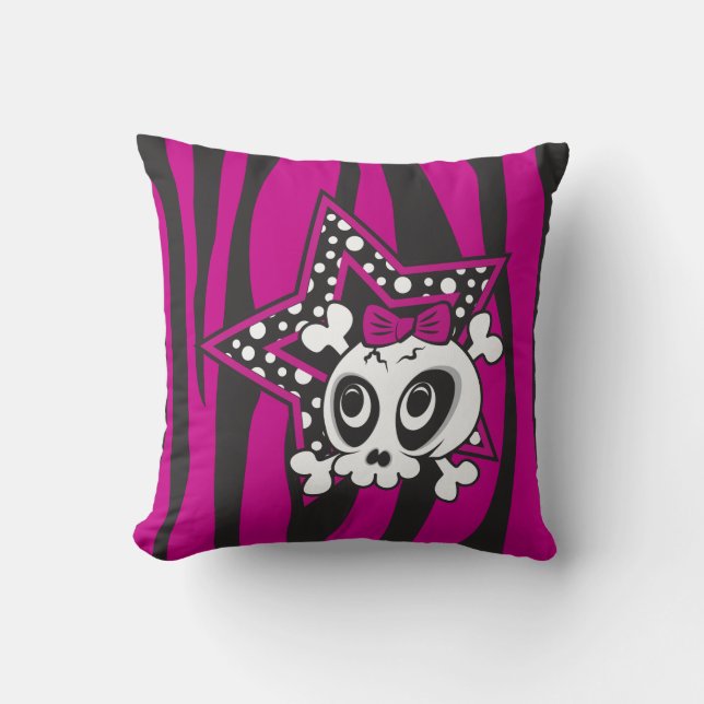Girlie Emo Skull Throw Pillow (Front)