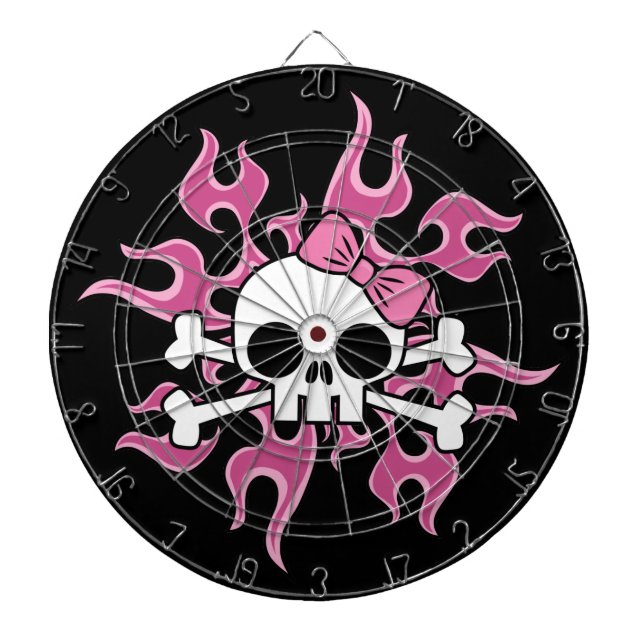 Girlie Flaming Skull Dartboard With Darts (Front)