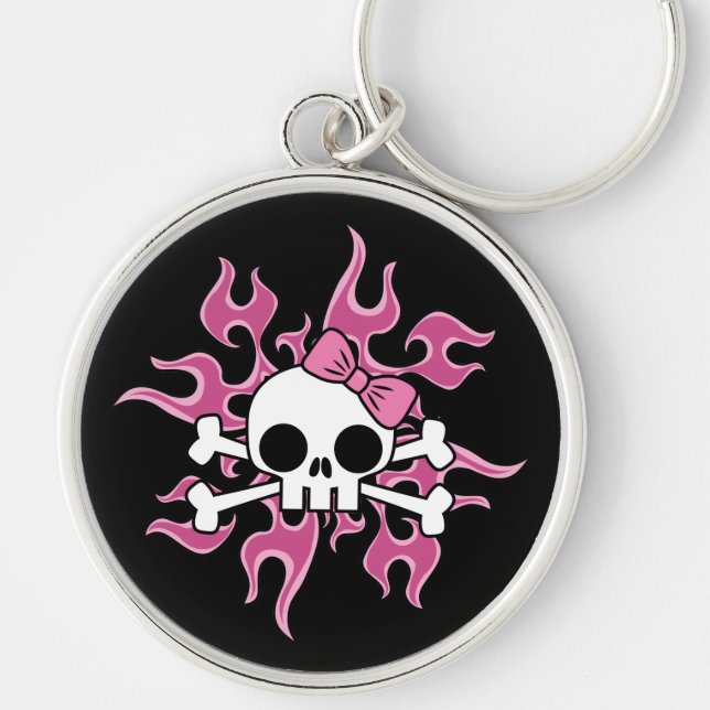 Girlie Flaming Skull Keychain (Front)